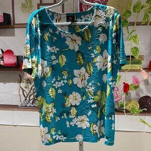 JM Collection Teal Floral Short Sleeve Top XL. Ptp is 24.